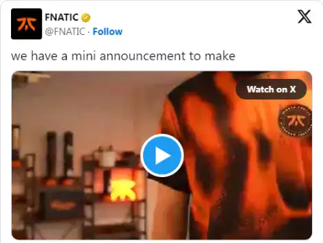 Mini cuenta de Twitter de Fnatic sobre Valorant