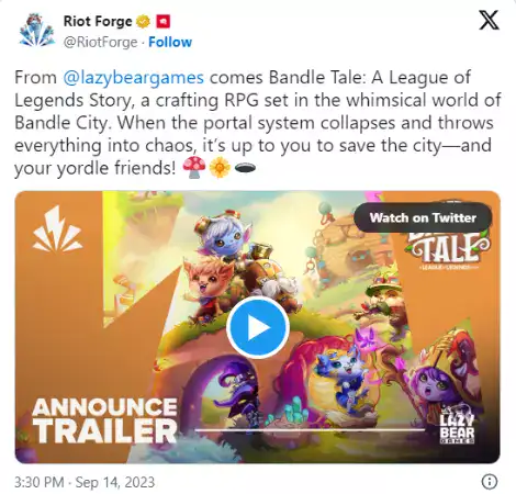 Riot Forge's Tweet about Bandle Tale